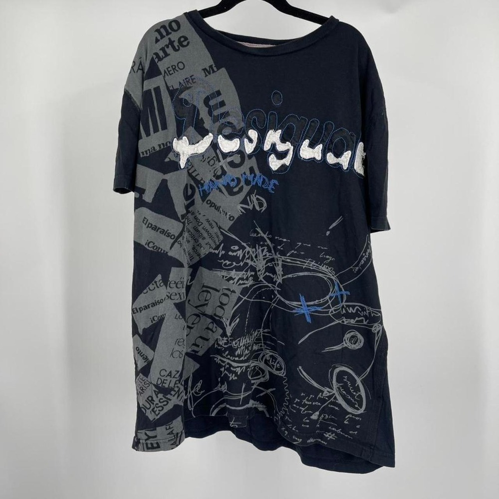 Y2K Desigual Grunge Tee Shirt Black Embroidered Men's XXL Skater Streetwear